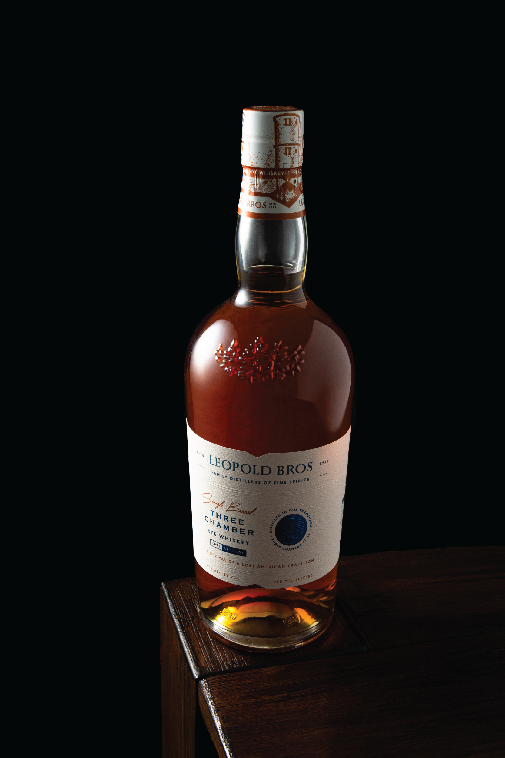 a product photo of Leopold Bros. Three Chamber Rye Whiskey