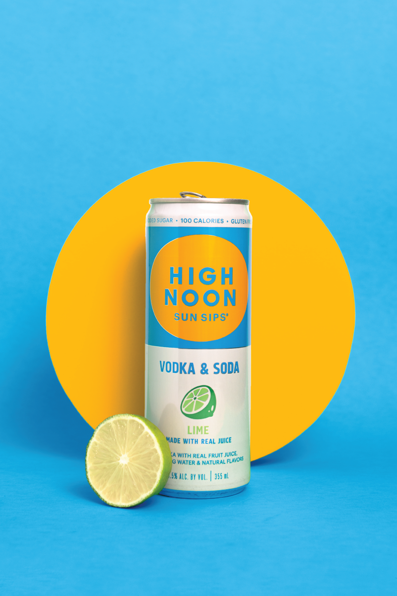 product photo of a lime flavored high noon with a lime wedge